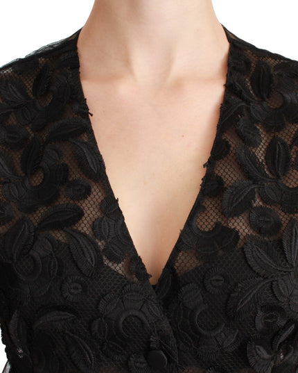 Dolce & Gabbana Black Floral Brocade Top Gilet Waistcoat