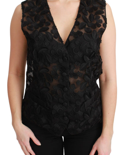 Dolce & Gabbana Black Floral Brocade Top Gilet Waistcoat