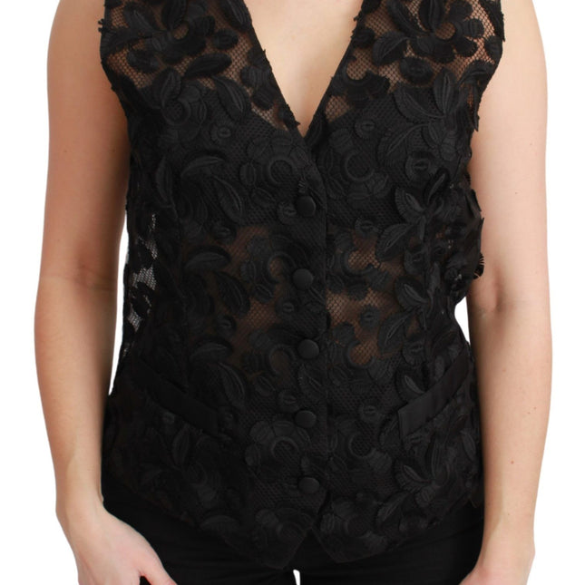 Dolce & Gabbana Black Floral Brocade Top Gilet Waistcoat
