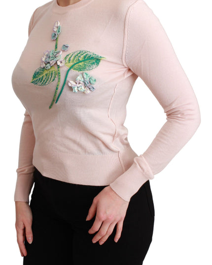 Dolce & Gabbana Pink Floral Silk Cashmere Pullover Sweater