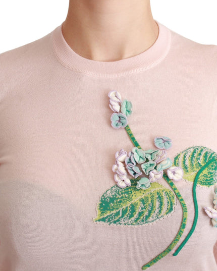 Dolce & Gabbana Pink Floral Silk Cashmere Pullover Sweater