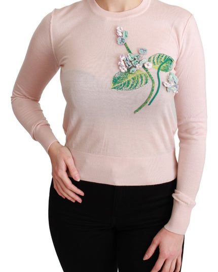 Dolce & Gabbana Pink Floral Silk Cashmere Pullover Sweater