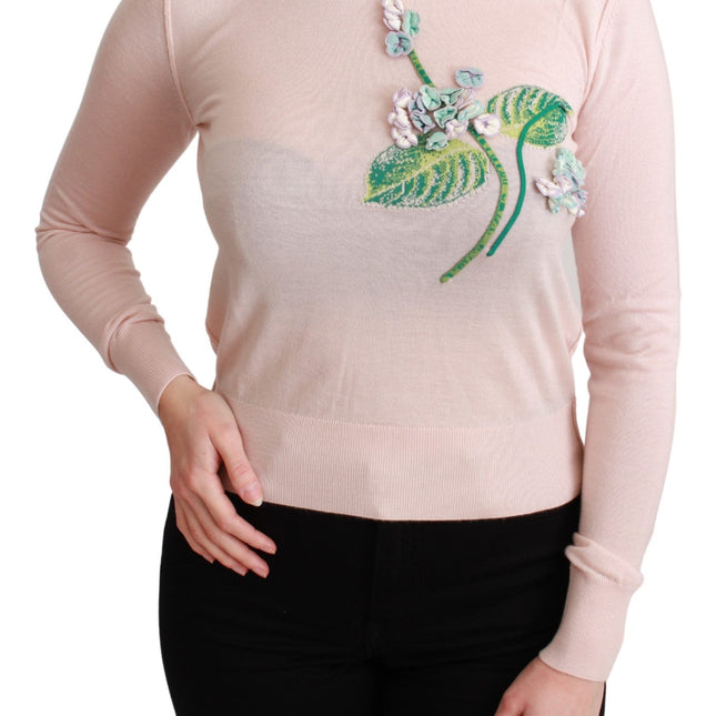 Dolce & Gabbana Pink Floral Silk Cashmere Pullover Sweater