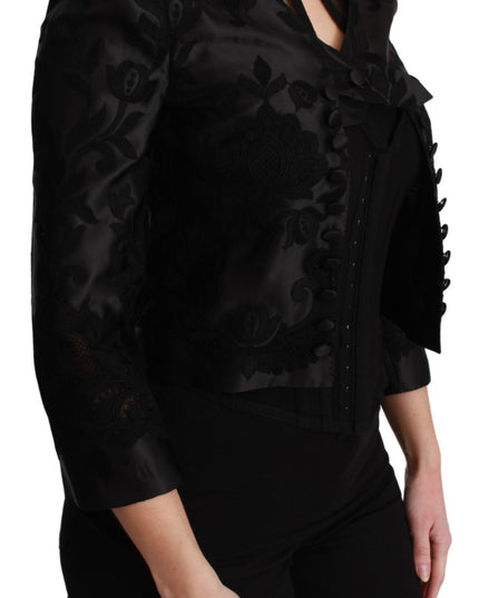 Dolce & Gabbana Black Floral Jacquard Blazer Silk Jacket