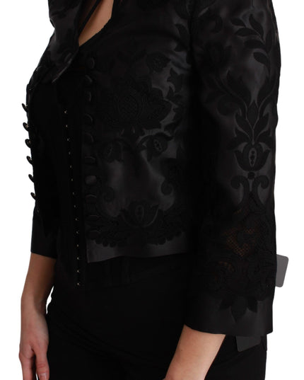 Dolce & Gabbana Black Floral Jacquard Blazer Silk Jacket
