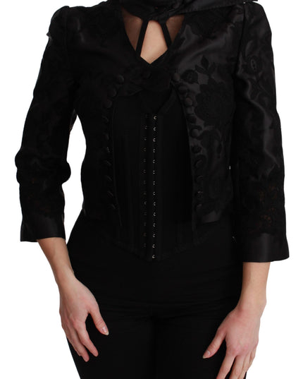 Dolce & Gabbana Black Floral Jacquard Blazer Silk Jacket