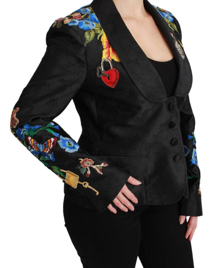 Dolce & Gabbana Black Brocade Crystal Blazer Jacket