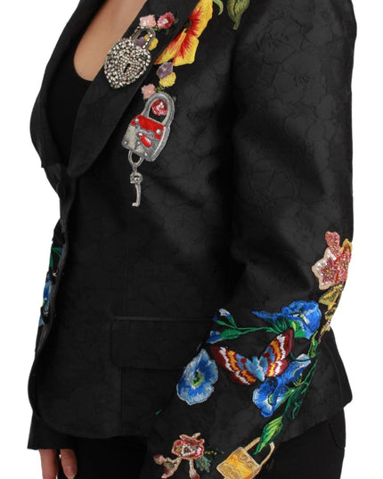 Dolce & Gabbana Black Brocade Crystal Blazer Jacket