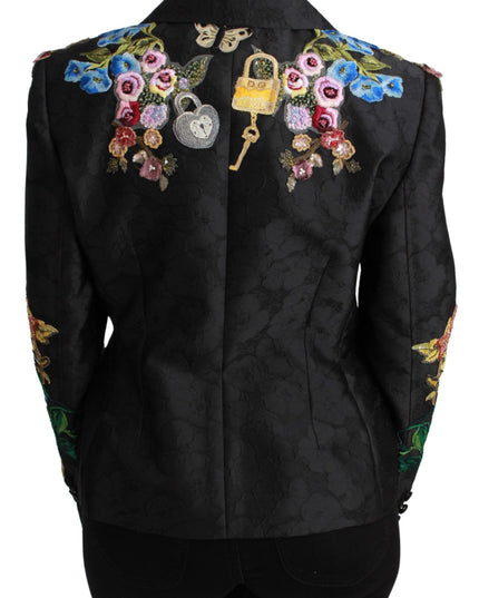 Dolce & Gabbana Black Brocade Crystal Blazer Jacket