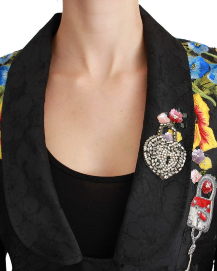 Dolce & Gabbana Black Brocade Crystal Blazer Jacket