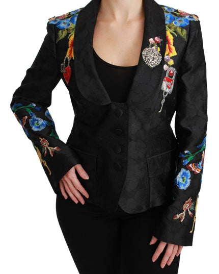 Dolce & Gabbana Black Brocade Crystal Blazer Jacket
