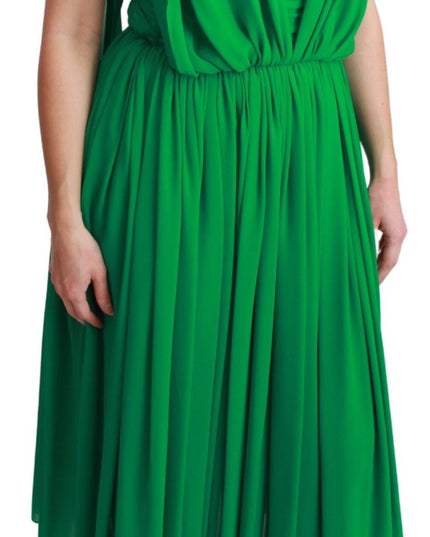 Dolce & Gabbana 100% Silk Green Sleeveless Pleated Maxi Dress