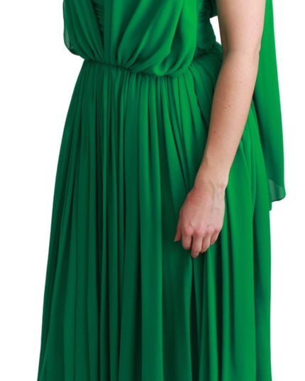 Dolce & Gabbana 100% Silk Green Sleeveless Pleated Maxi Dress