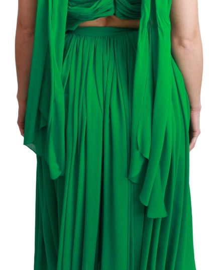 Dolce & Gabbana 100% Silk Green Sleeveless Pleated Maxi Dress