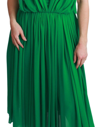 Dolce & Gabbana 100% Silk Green Sleeveless Pleated Maxi Dress