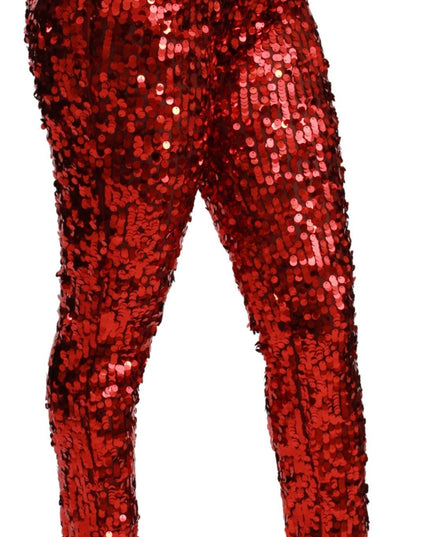 Dolce & Gabbana Red Sequined Cropped Trousers Pants