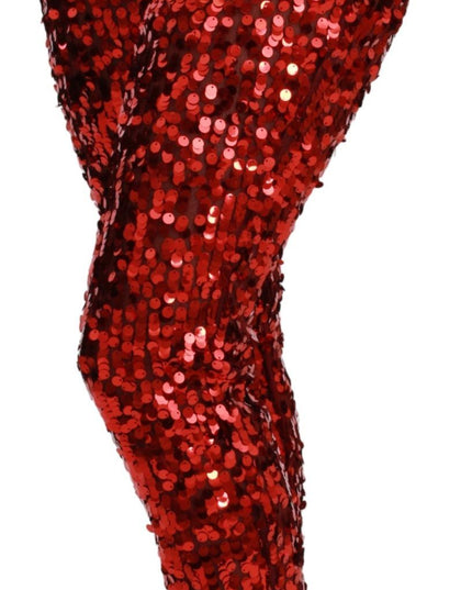 Dolce & Gabbana Red Sequined Cropped Trousers Pants