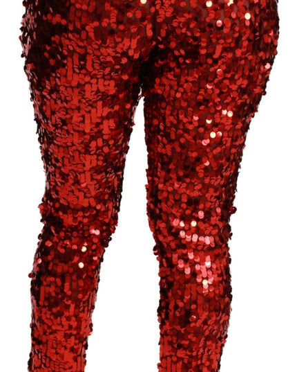 Dolce & Gabbana Red Sequined Cropped Trousers Pants