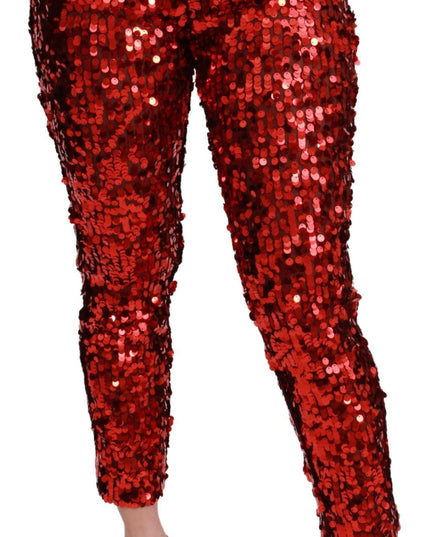 Dolce & Gabbana Red Sequined Cropped Trousers Pants