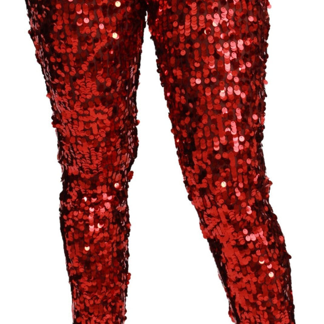 Dolce & Gabbana Red Sequined Cropped Trousers Pants