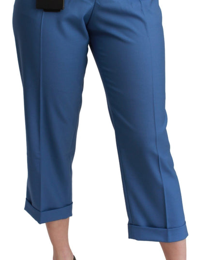 Dolce & Gabbana Blue Pleated Wool Cuffed Cropped Trouser Pants