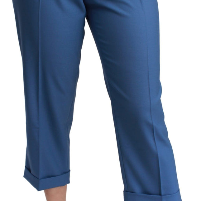 Dolce & Gabbana Blue Pleated Wool Cuffed Cropped Trouser Pants