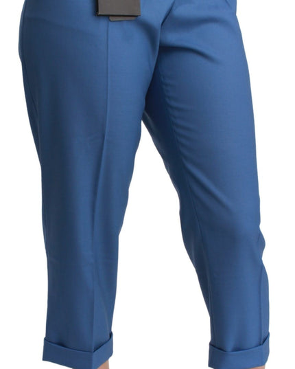 Dolce & Gabbana Blue Pleated Wool Cuffed Cropped Trouser Pants