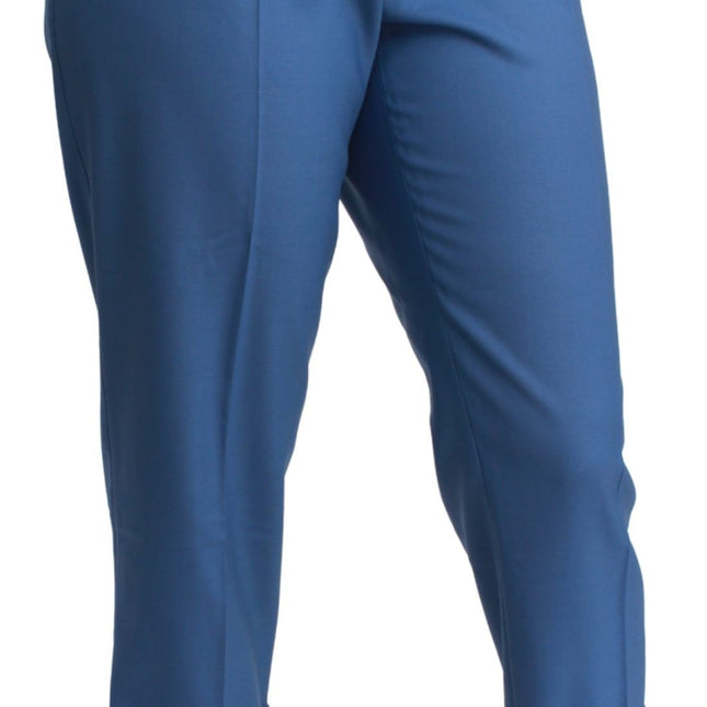 Dolce & Gabbana Blue Pleated Wool Cuffed Cropped Trouser Pants
