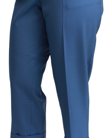 Dolce & Gabbana Blue Pleated Wool Cuffed Cropped Trouser Pants