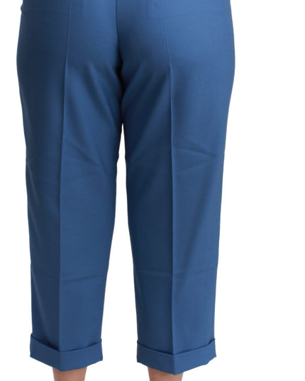 Dolce & Gabbana Blue Pleated Wool Cuffed Cropped Trouser Pants