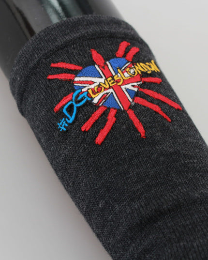 Dolce & Gabbana Gray #DGLovesLondon Embroidered Virgin Wool Gloves