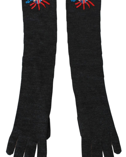 Dolce & Gabbana Gray #DGLovesLondon Embroidered Virgin Wool Gloves