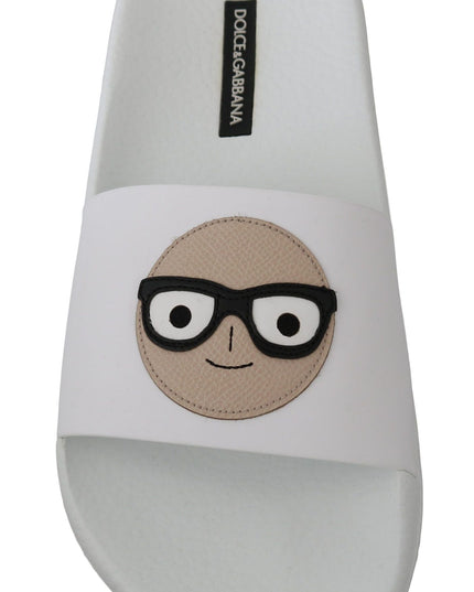 Dolce & Gabbana White Leather #dgfamily Slides Shoes Sandals