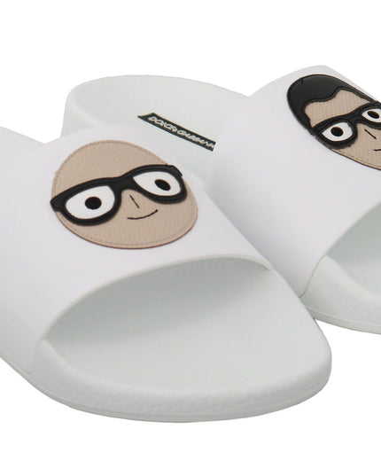 Dolce & Gabbana White Leather #dgfamily Slides Shoes Sandals