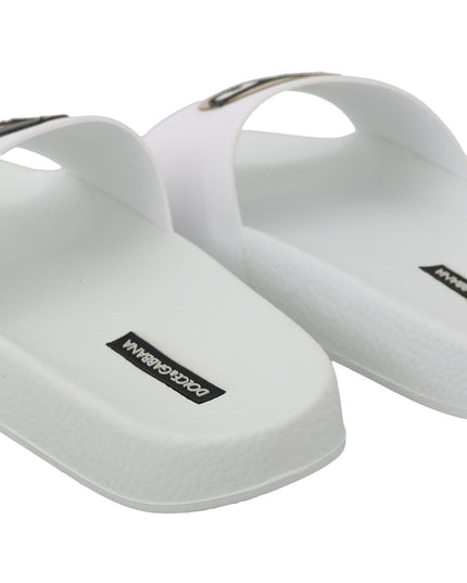 Dolce & Gabbana White Leather #dgfamily Slides Shoes Sandals
