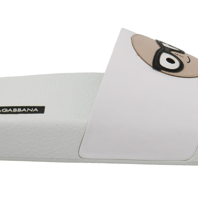 Dolce & Gabbana White Leather #dgfamily Slides Shoes Sandals