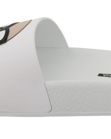 Dolce & Gabbana White Leather #dgfamily Slides Shoes Sandals