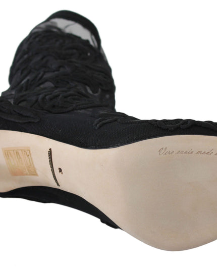 Dolce & Gabbana Black Roses Stilettos Booties Socks Shoes