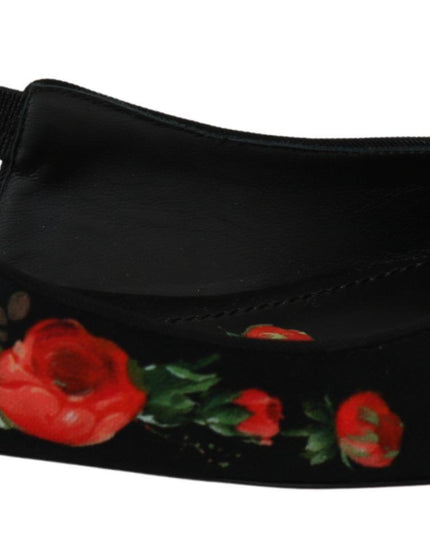 Dolce & Gabbana Black Floral Crystal Slingbacks Flats Shoes