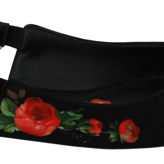 Dolce & Gabbana Black Floral Crystal Slingbacks Flats Shoes