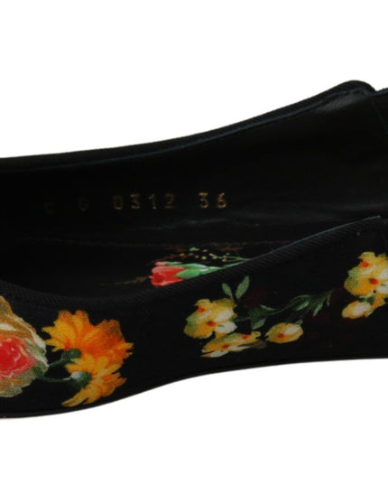 Dolce & Gabbana Black Floral Crystal Slingbacks Flats Shoes