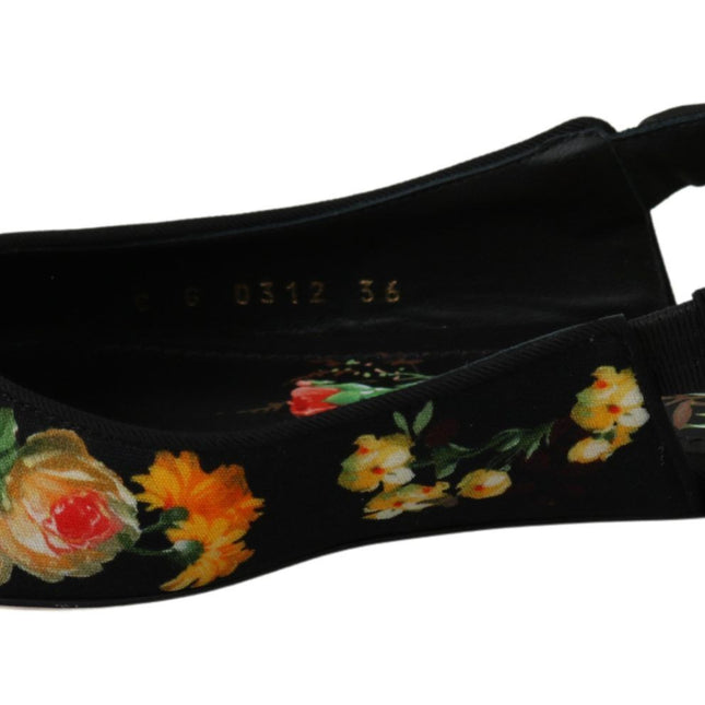 Dolce & Gabbana Black Floral Crystal Slingbacks Flats Shoes
