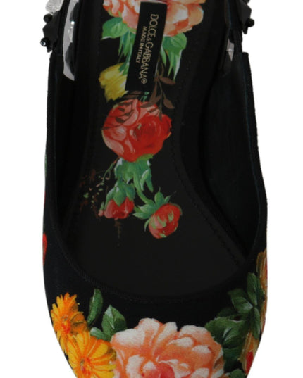 Dolce & Gabbana Black Floral Crystal Slingbacks Flats Shoes