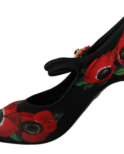 Dolce & Gabbana Black Red Floral Mary Janes Pumps Shoes