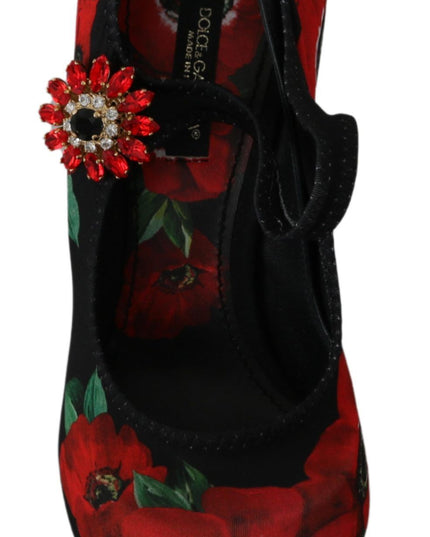Dolce & Gabbana Black Red Floral Mary Janes Pumps Shoes