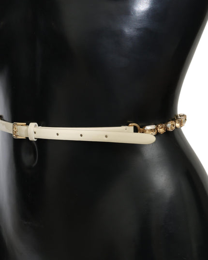 Dolce & Gabbana White Leather Crystals Waist Belt