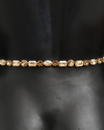 Dolce & Gabbana White Leather Crystals Waist Belt