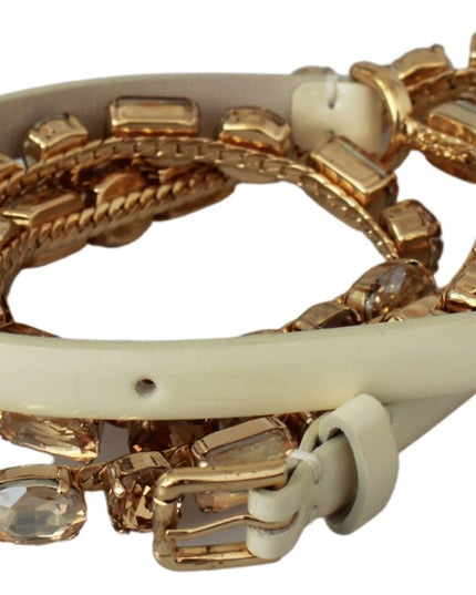 Dolce & Gabbana White Leather Crystals Waist Belt