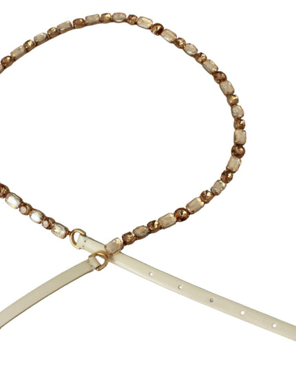 Dolce & Gabbana White Leather Crystals Waist Belt