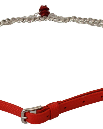 Dolce & Gabbana Red Leather Roses Floral Silver Waist Belt